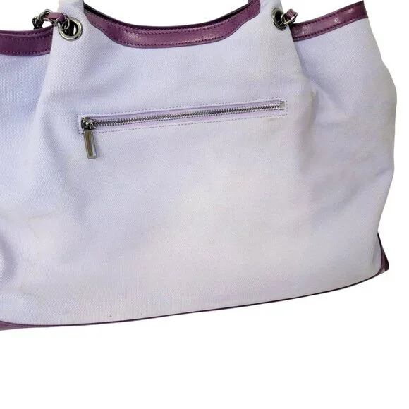 Gunas New York Purple & White Vegan Leather Tote With Chain Strap - Picture 8 of 10